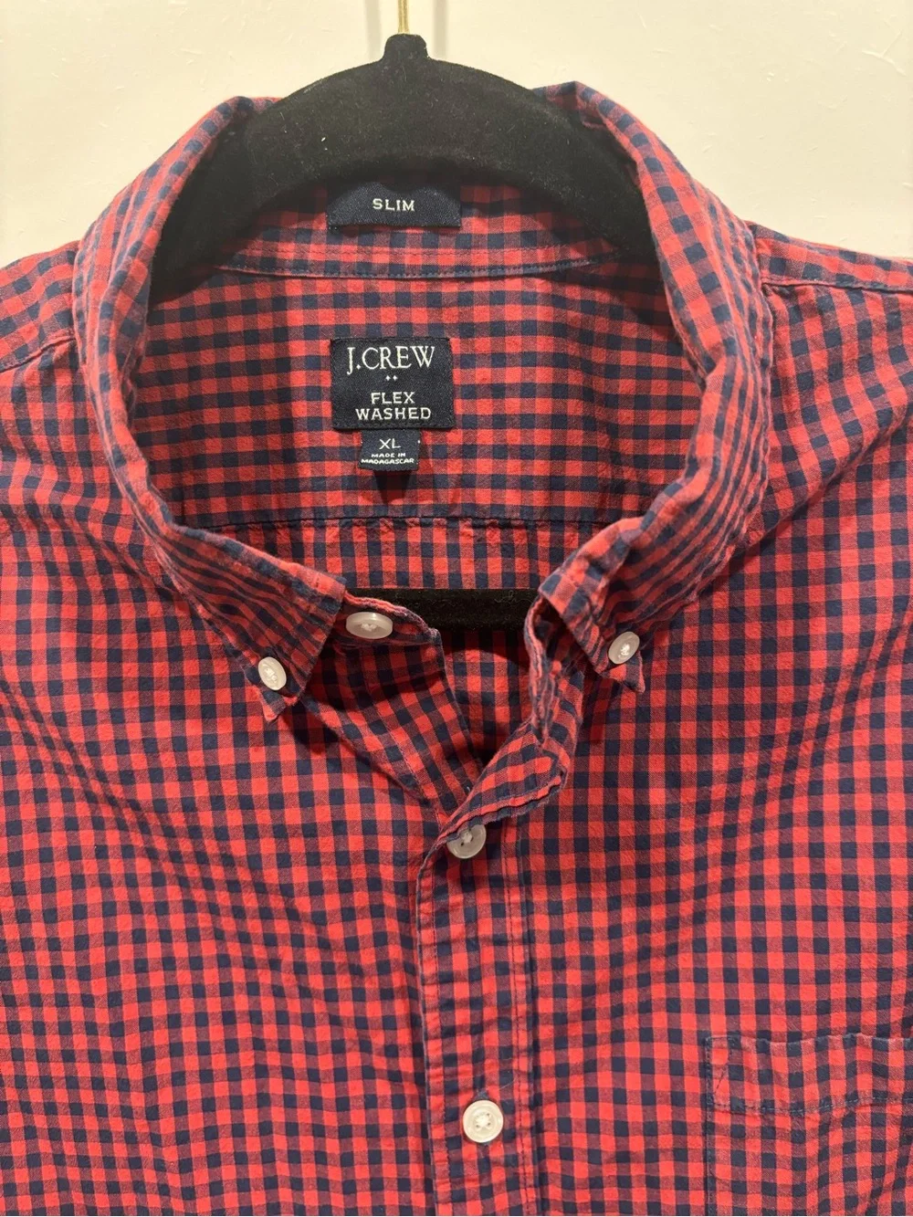 J. Crew Men’s Red and Black Gingham Button-Down Shirt